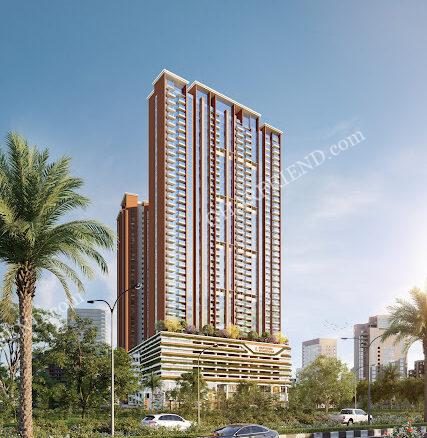 A stunning high-rise tower of Ruperl Stardom in Evershine Nagar, Malad West, featuring modern architectural design and sky deck apartments.