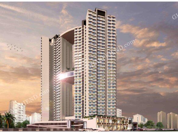 A modern high-rise residential tower, Mira Crest by Sonam Group, offering spacious 2BHK apartments in Kashimira, Mira Road, with world-class amenities and stunning architectural design.