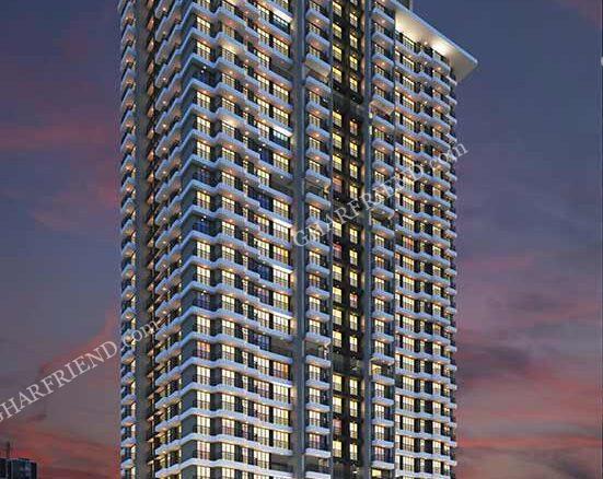 A luxurious master bedroom at Ruperl Stardom, featuring spacious interiors, elegant furnishings, and floor-to-ceiling windows offering breathtaking city views.