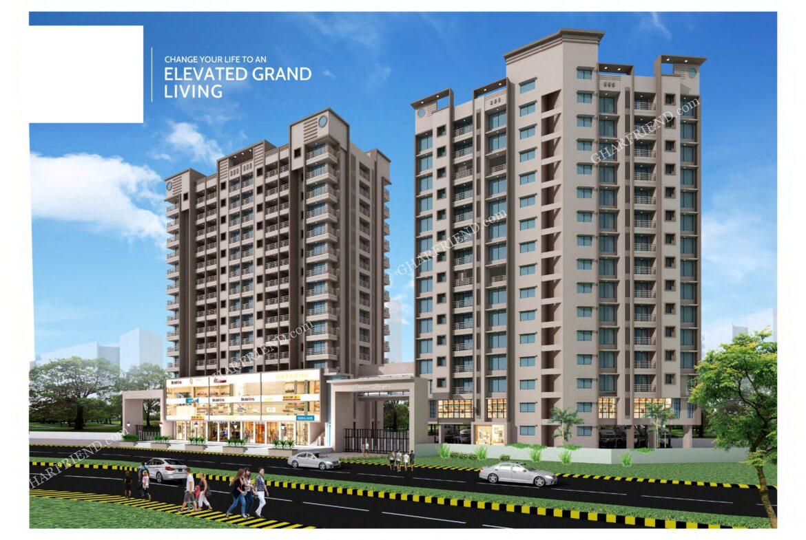 A stunning view of Shweta Heights, a premium 2BHK residential tower in Ramdev Park, Mira Road, featuring modern architecture, well-planned layouts, and excellent connectivity.