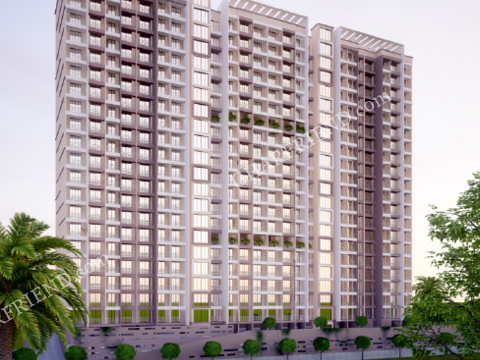 "Modern 39-story luxury residential building in Bhayandar West." "High-rise premium apartments with stunning architecture and city views." "Elegant residential tower offering 1 & 2 BHK homes with world-class amenities." "Luxury apartment building with rooftop amenities and contemporary design." "Premium high-rise apartments near possession in Bhayandar West."