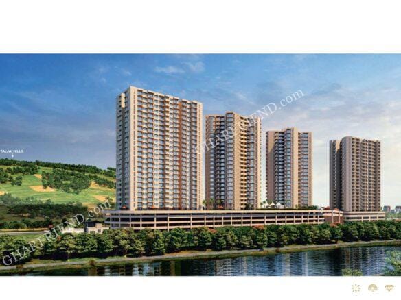 Modern high-rise residential towers with elegant architecture and lush green landscaping in Sinhagad Road, Pune."