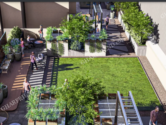 Lush green garden with a dedicated seating area at Shree Ram Krishna Garden, Mira Road – a serene space for relaxation and leisure.