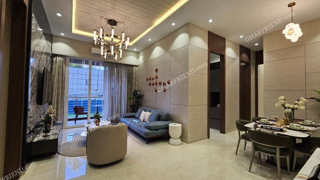 Ruparel Stardom is a true symbol of luxury in Malad West showcases its living room with 12-foot ceilings.