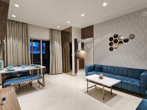 Explore the thoughtfully designed 2 BHK layout at Navkar City with 615 sq. ft. of total space, 3 balconies, and modern interiors for a premium lifestyle. Navkar City 2 BHK apartment floor plan with 494 sq. ft. carpet area, 106 sq. ft. balcony, modular kitchen, two bedrooms, spacious living room, and 80+ amenities in Mumbai.