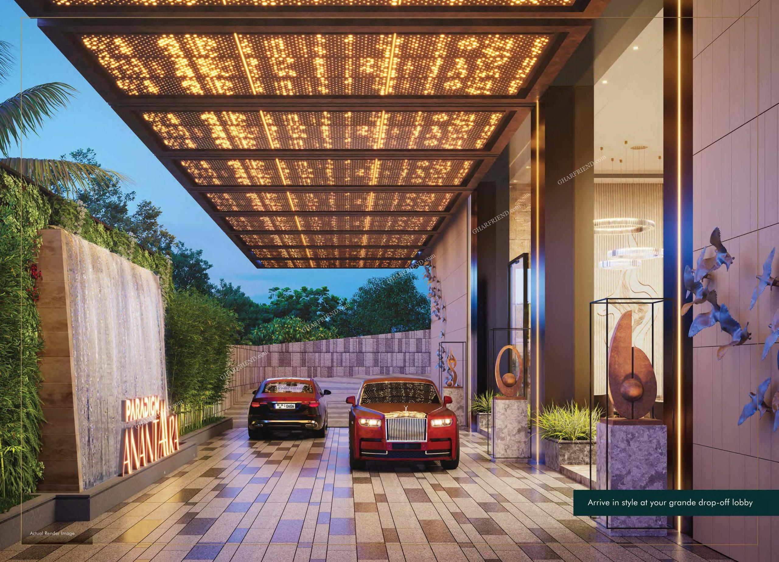 Modern luxury lobby at Paradigm Anantaara with premium finishes and ambient lighting